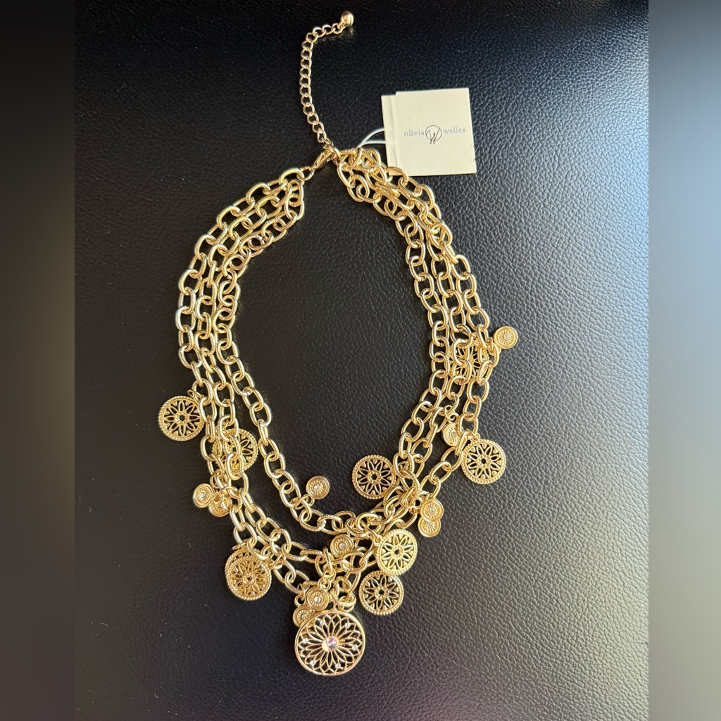 Y2k Olivia Welles Nwt 14k Gold Plated Multi Chain Link Bib Charmed Life Necklace